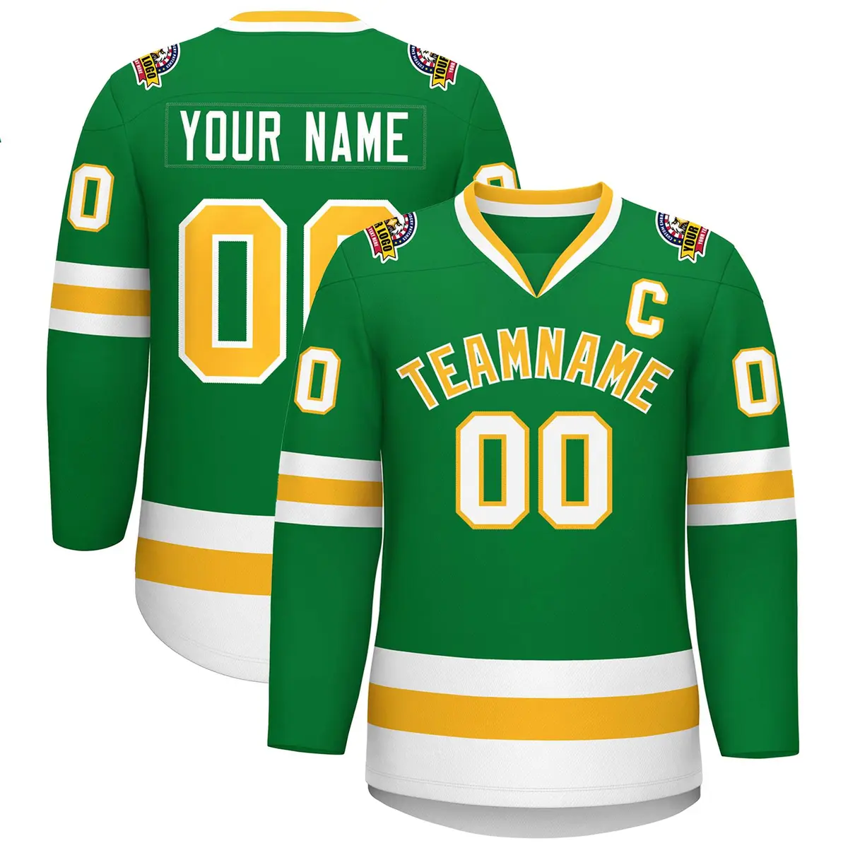 Kelly Green Gold-White Classic Style Hockey Jersey