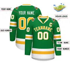 Kelly Green Gold-White Classic Style Hockey Jersey 2