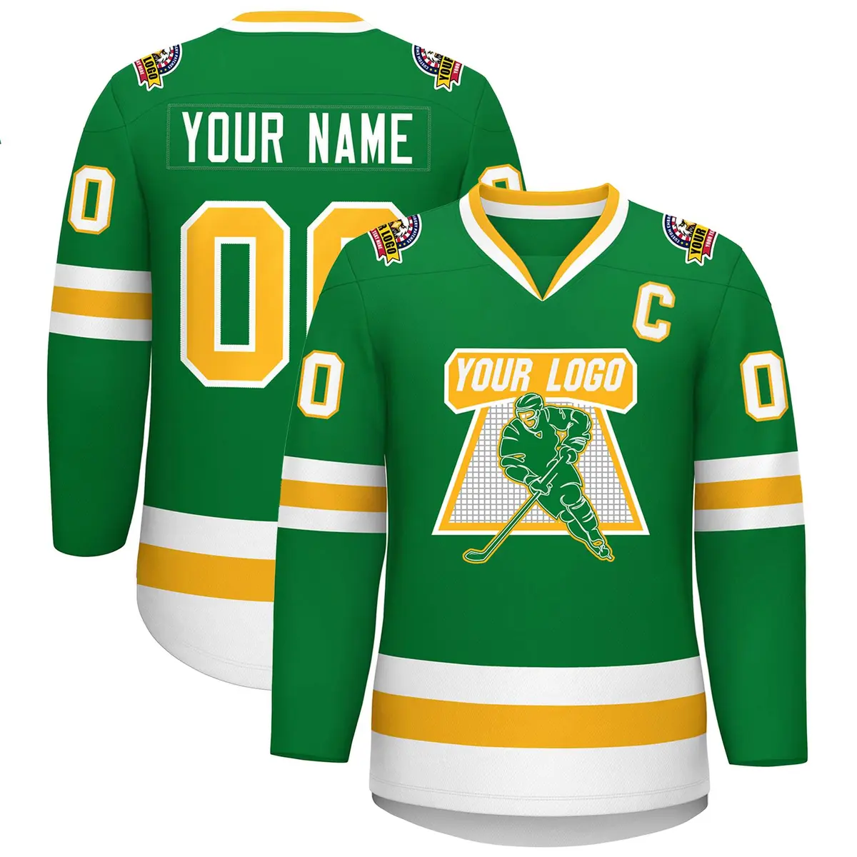 Kelly Green Gold-White Classic Style Hockey Jersey