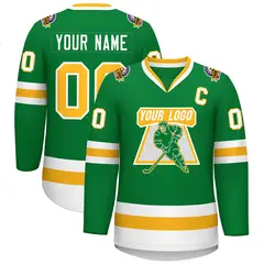 Kelly Green Gold-White Classic Style Hockey Jersey