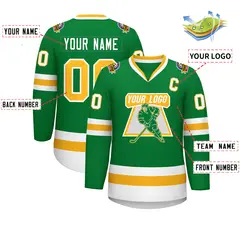 Kelly Green Gold-White Classic Style Hockey Jersey 2