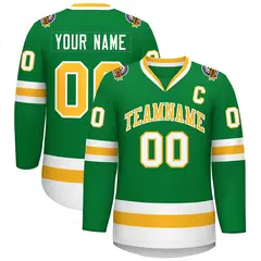 Kelly Green Gold-White Classic Style Hockey Jersey