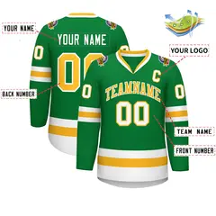 Kelly Green Gold-White Classic Style Hockey Jersey 2