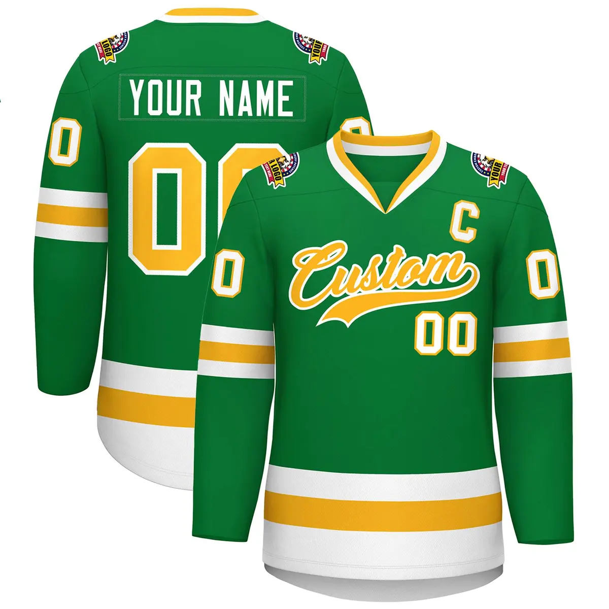 Kelly Green Gold-White Classic Style Hockey Jersey