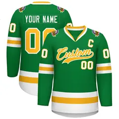 Kelly Green Gold-White Classic Style Hockey Jersey