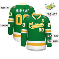 Kelly Green Gold-White Classic Style Hockey Jersey 2