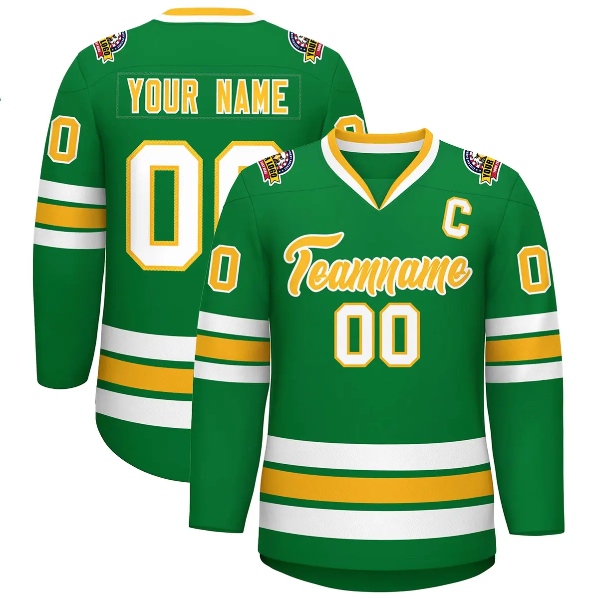 Kelly Green Gold-White Classic Style Hockey Jersey