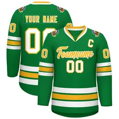 Kelly Green Gold-White Classic Style Hockey Jersey