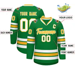Kelly Green Gold-White Classic Style Hockey Jersey 2