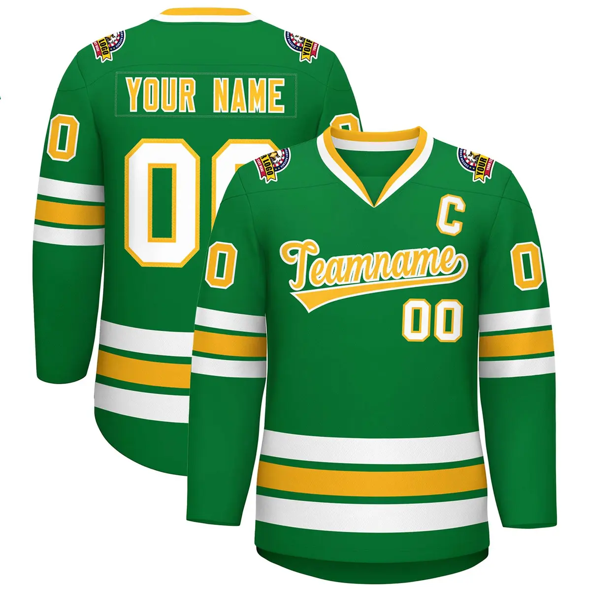 Kelly Green Gold-White Classic Style Hockey Jersey