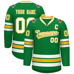 Kelly Green Gold-White Classic Style Hockey Jersey