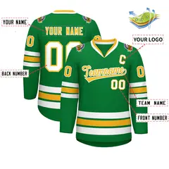Kelly Green Gold-White Classic Style Hockey Jersey 2