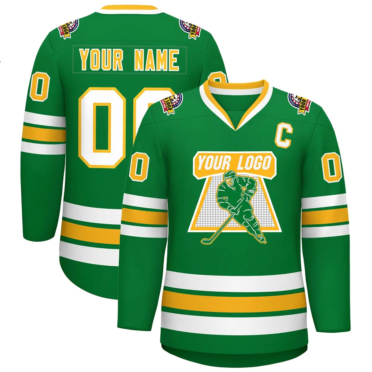 Kelly Green Gold-White Classic Style Hockey Jersey