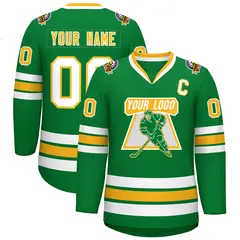 Kelly Green Gold-White Classic Style Hockey Jersey