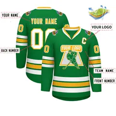 Kelly Green Gold-White Classic Style Hockey Jersey 2