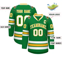 Kelly Green Gold-White Classic Style Hockey Jersey 2