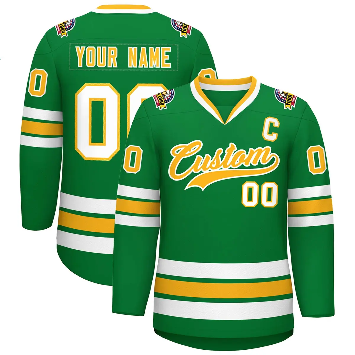 Kelly Green Gold-White Classic Style Hockey Jersey