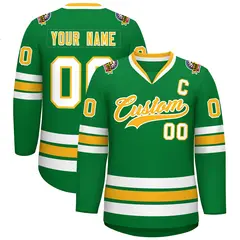 Kelly Green Gold-White Classic Style Hockey Jersey