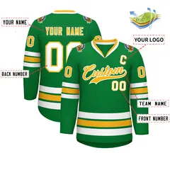 Kelly Green Gold-White Classic Style Hockey Jersey 2