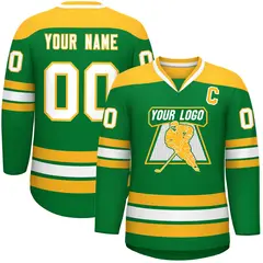 Kelly Green Gold-White Classic V-Neck Hockey Jersey