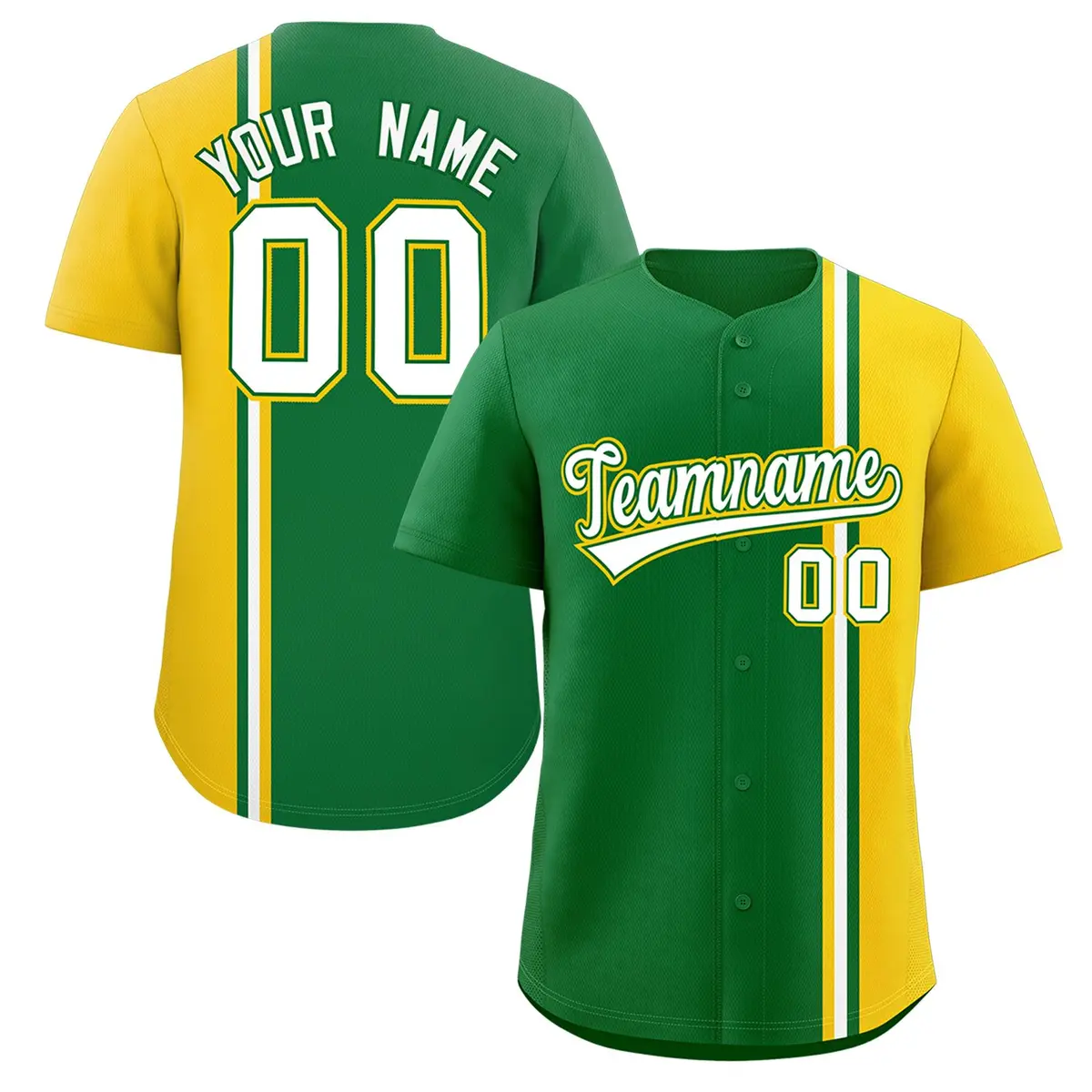 Kelly Green Gold White Color Block Authentic Baseball Jersey