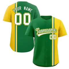 Kelly Green Gold White Color Block Authentic Baseball Jersey 1