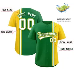 Kelly Green Gold White Color Block Authentic Baseball Jersey 2