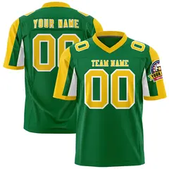 Kelly Green Gold-White Color Block Raglan Sleeves Football Jersey 1