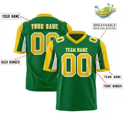 Kelly Green Gold-White Color Block Raglan Sleeves Football Jersey 2