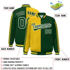 Kelly Green Gold-White Color Block Varsity Baseball Bomber Jacket 2