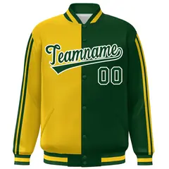 Kelly Green Gold-White Color Block Varsity Baseball Bomber Jacket 3