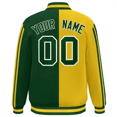 Kelly Green Gold-White Color Block Varsity Baseball Bomber Jacket 4