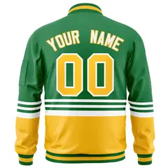 Kelly Green Gold-White Color Block Varsity Letterman Bomber Jacket 4