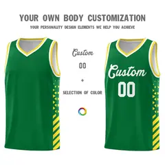 Kelly Green Gold White Diamond Stripe Side Basketball Jersey 3