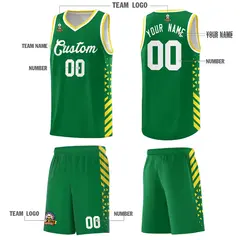 Kelly Green Gold White Diamond Stripe Side Basketball Jersey 5