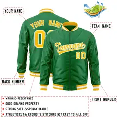 Kelly Green Gold-White Full-Zip Letterman Varsity Bomber Jacket 2