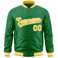 Kelly Green Gold-White Full-Zip Letterman Varsity Bomber Jacket 3