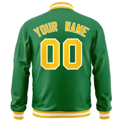 Kelly Green Gold-White Full-Zip Letterman Varsity Bomber Jacket 4