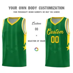 Kelly Green Gold White Gradient Star Graffiti Basketball Jersey 3