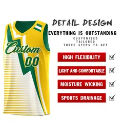 Kelly Green Gold White Gradient Stripes Lightning Pattern Reversible Basketball Jersey 3