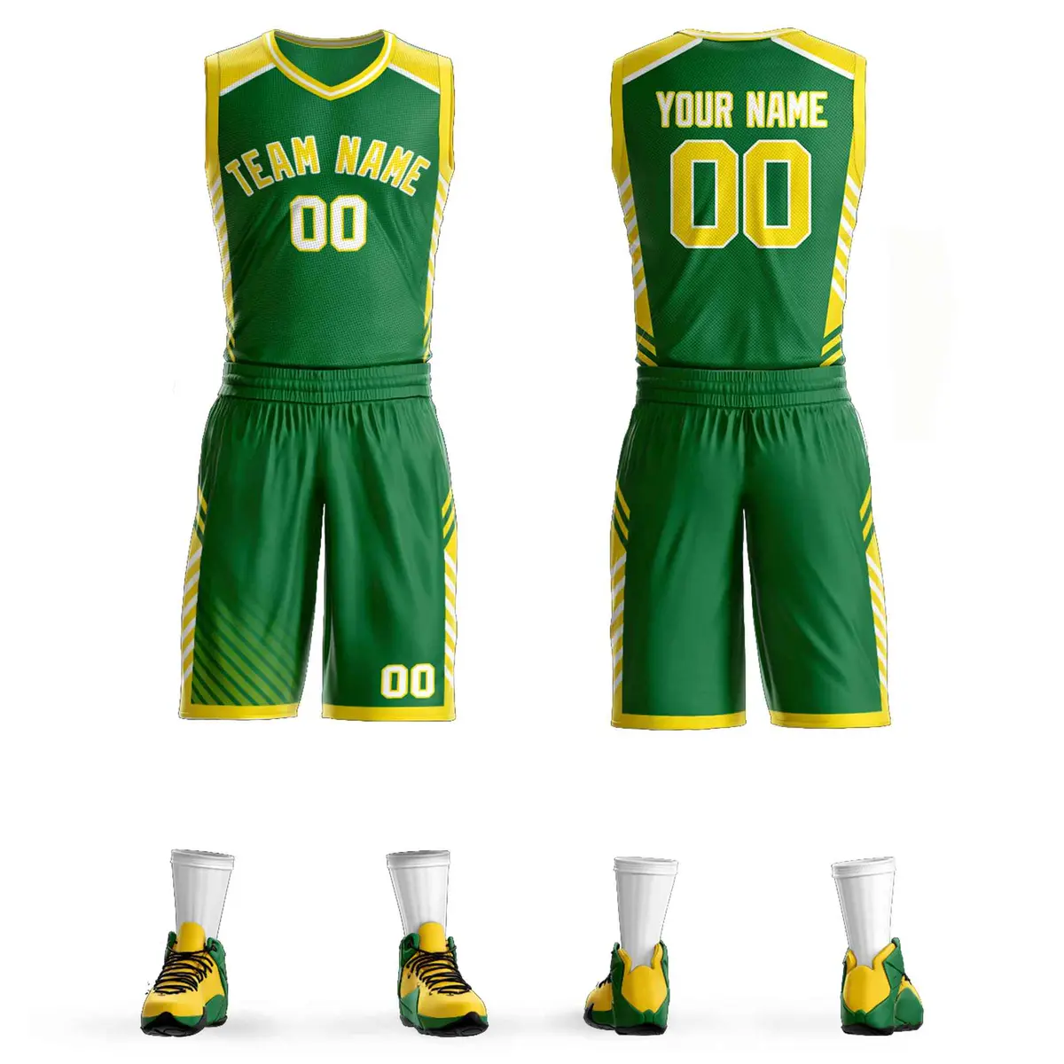 Kelly Green Gold-White Graffiti Bar Element Basketball Jersey