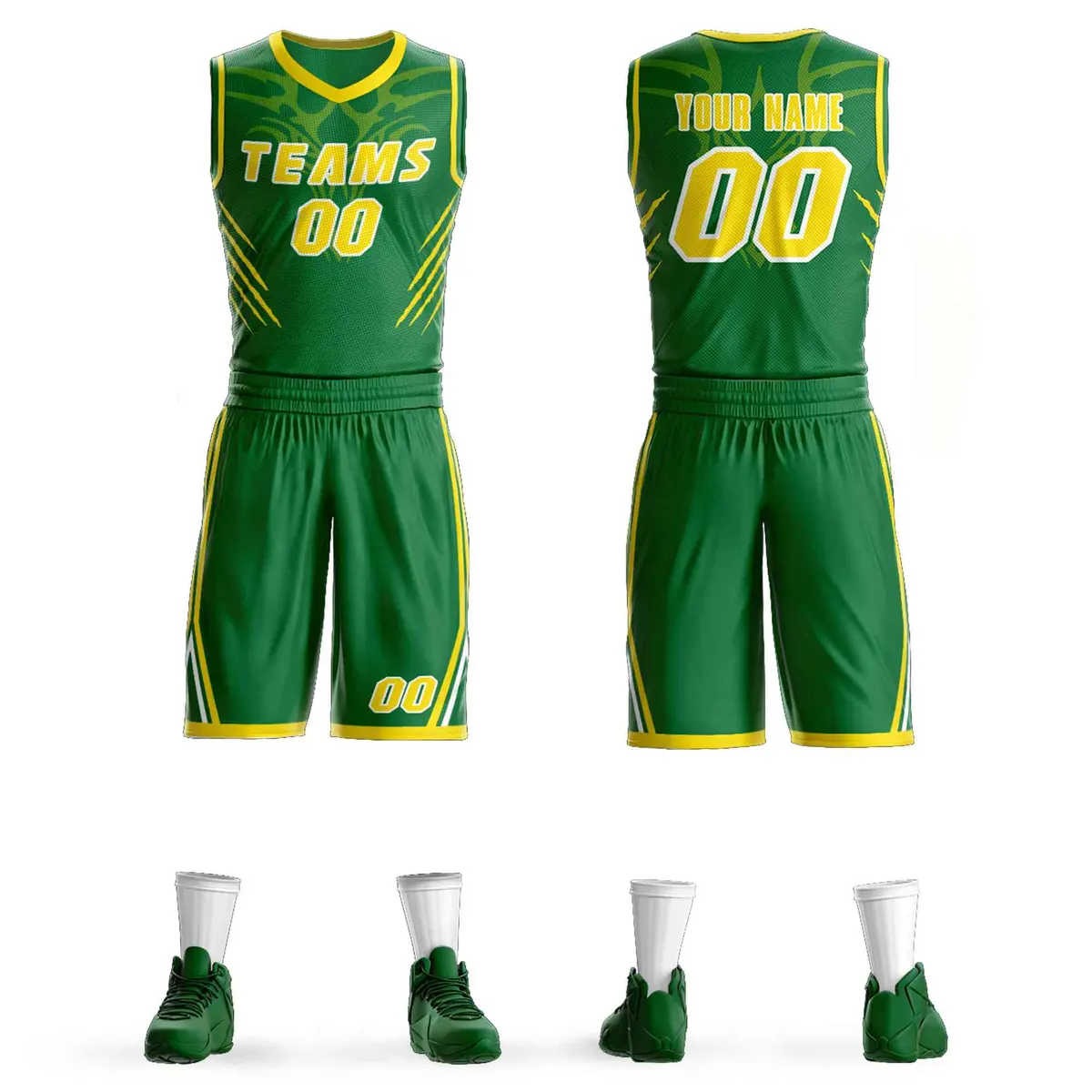 Kelly Green Gold-White Graffiti Claw Element Basketball Jersey