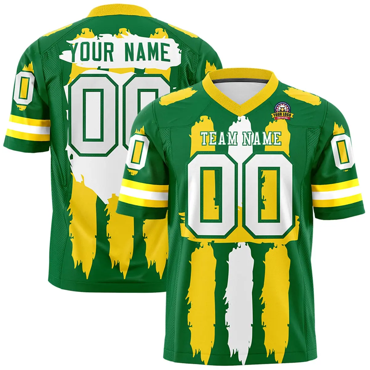 Kelly Green Gold White Graffiti Pattern Flag Football Jersey