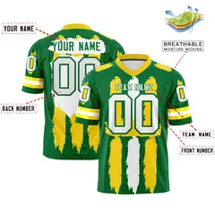 Kelly Green Gold White Graffiti Pattern Flag Football Jersey 2