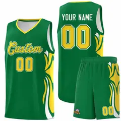 Kelly Green Gold-White Graffiti Side Curve Basketball Jersey Sets 1