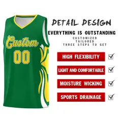 Kelly Green Gold-White Graffiti Side Curve Basketball Jersey Sets 2