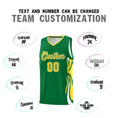 Kelly Green Gold-White Graffiti Side Curve Basketball Jersey Sets 4