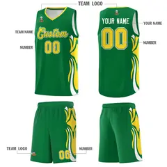 Kelly Green Gold-White Graffiti Side Curve Basketball Jersey Sets 5