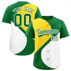 Kelly Green Gold-White Half Heart Color Block Baseball Jersey 1