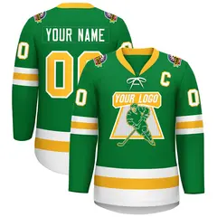 Kelly Green Gold-White Lace-Up Neck Hockey Jersey